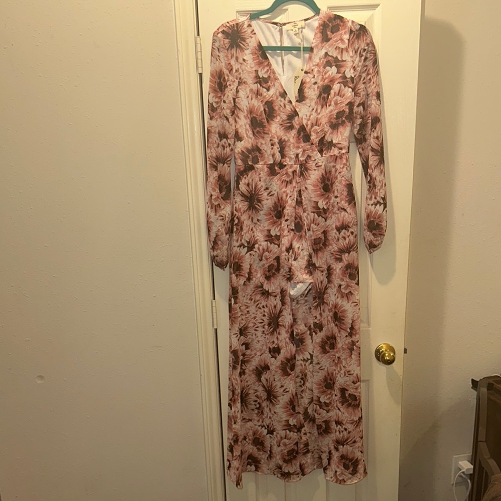Entro Pink and Brown Long Sleeve Wrap Sundress